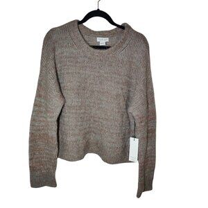 Rachel Zoe Wool Alpaca Blend Cropped Neutral Red/Gray Pullover Sweater XL NWT